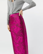 Load image into Gallery viewer, Long Pencil Skirt in Magenta/Bronze Floral Matelassé
