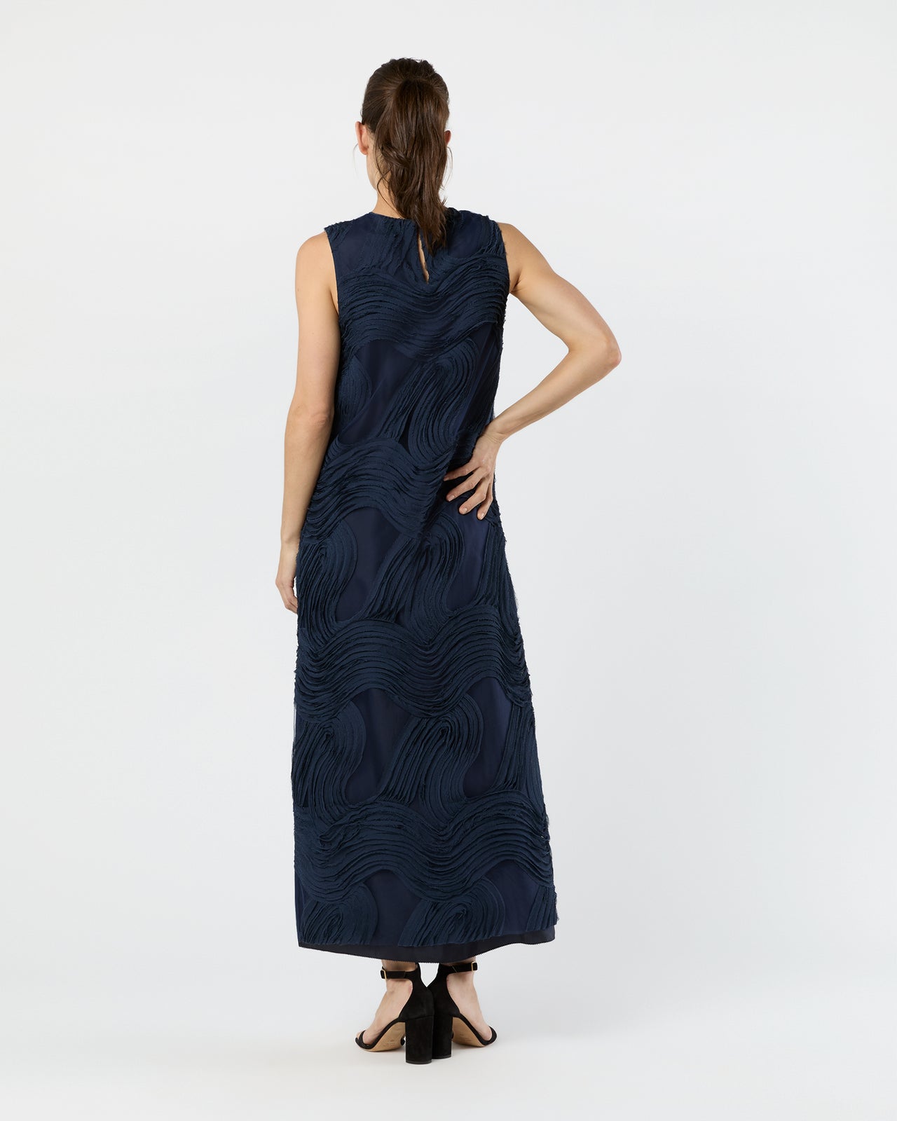 Susy Shift Maxi Dress in Navy Ribbon Embroidery - M by Ann Mashburn Susy Shift Maxi Dress in Navy Ribbon Embroidery - M by Ann Mashburn