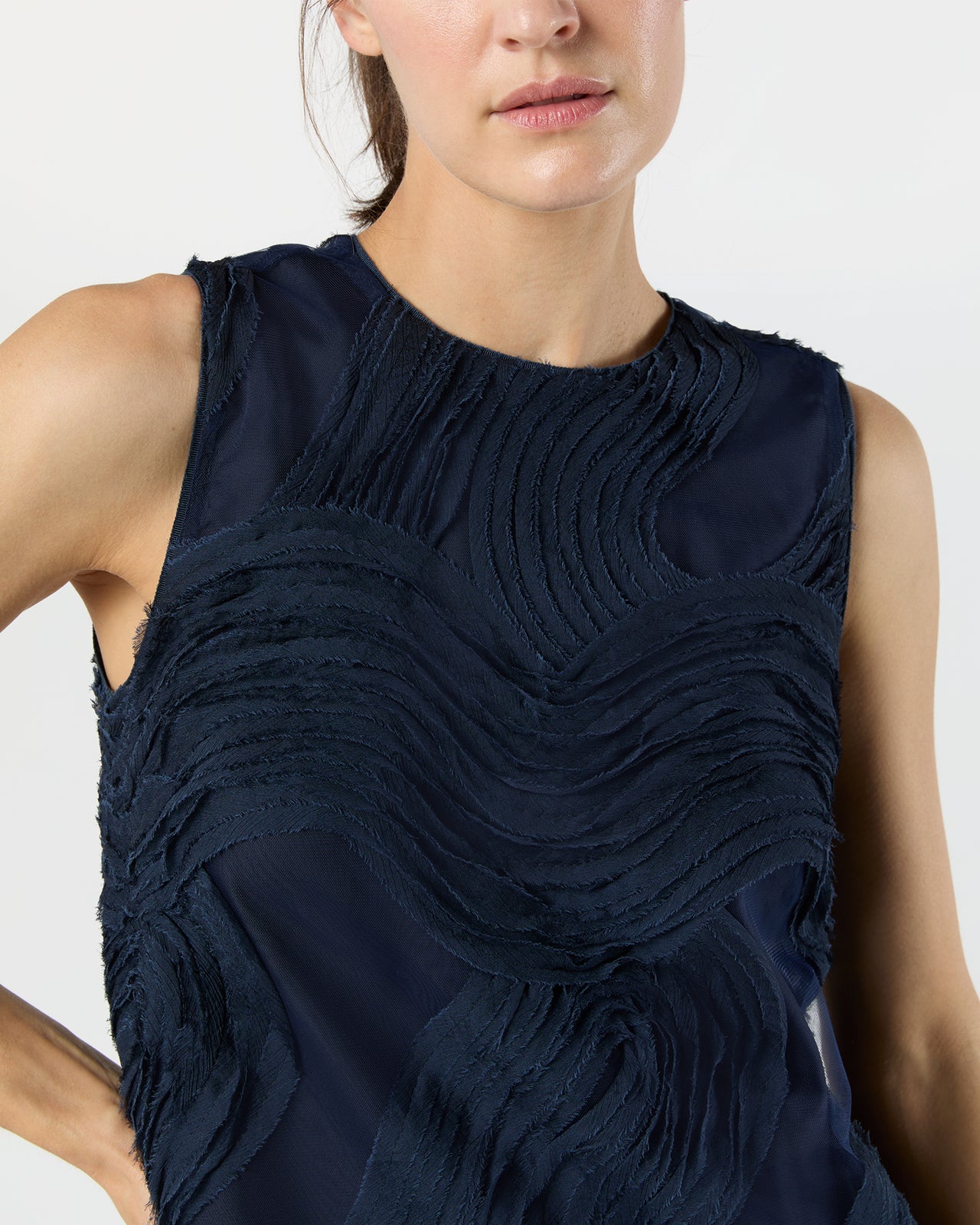 Susy Shift Maxi Dress in Navy Ribbon Embroidery