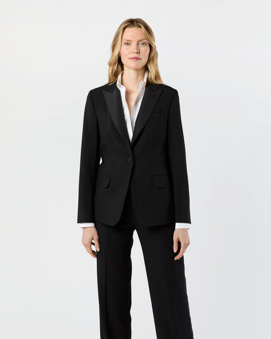 Tuxedo Jacket in Black Wool Barathea