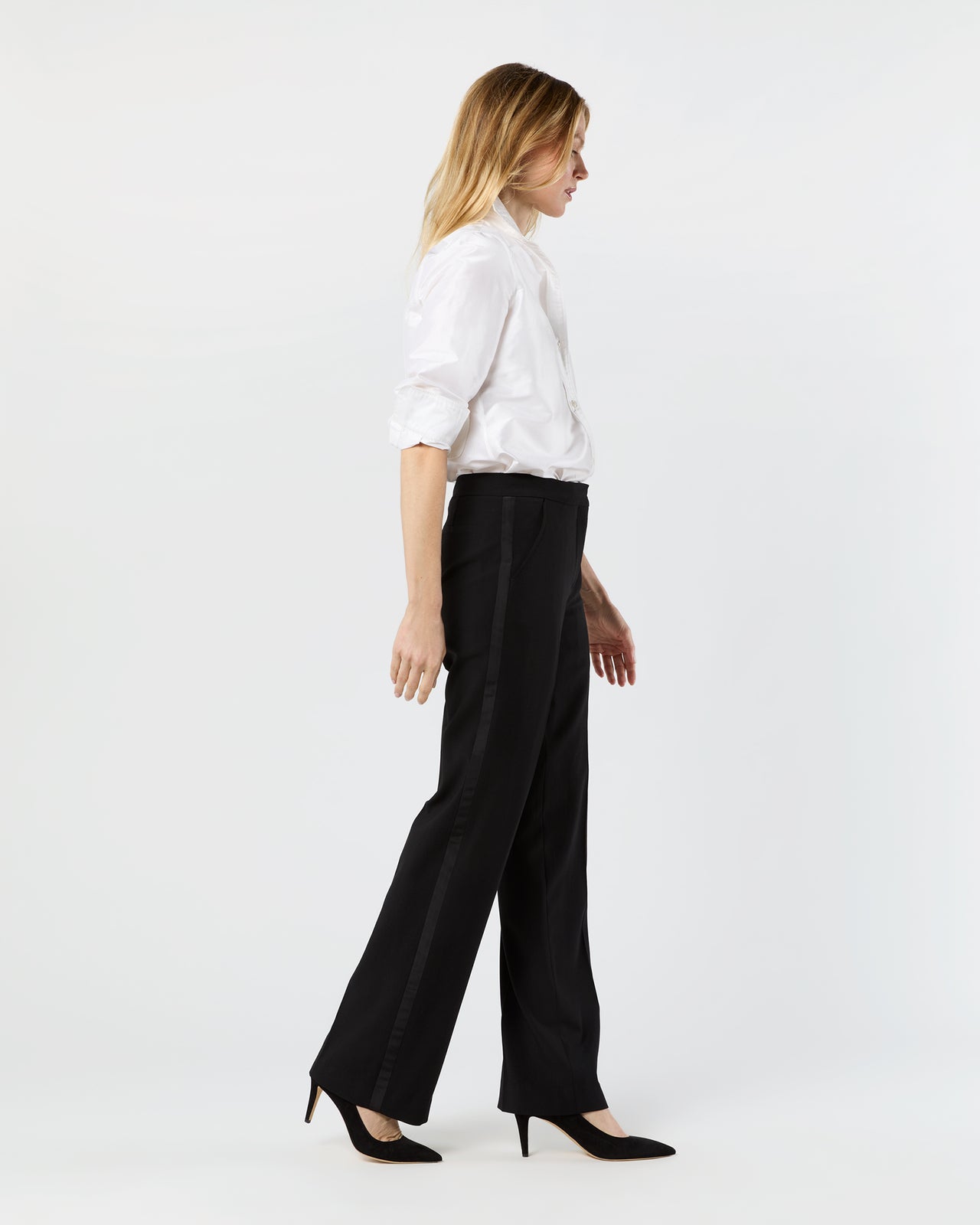 Tuxedo Pant in Black Wool Barathea