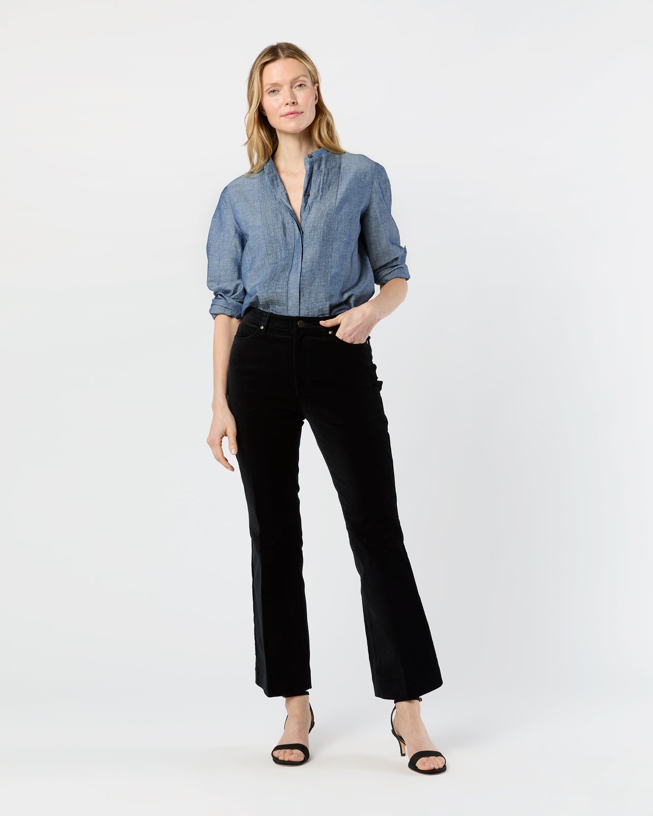 Kendall Flare 5-Pocket Jean in Black Stretch Velveteen