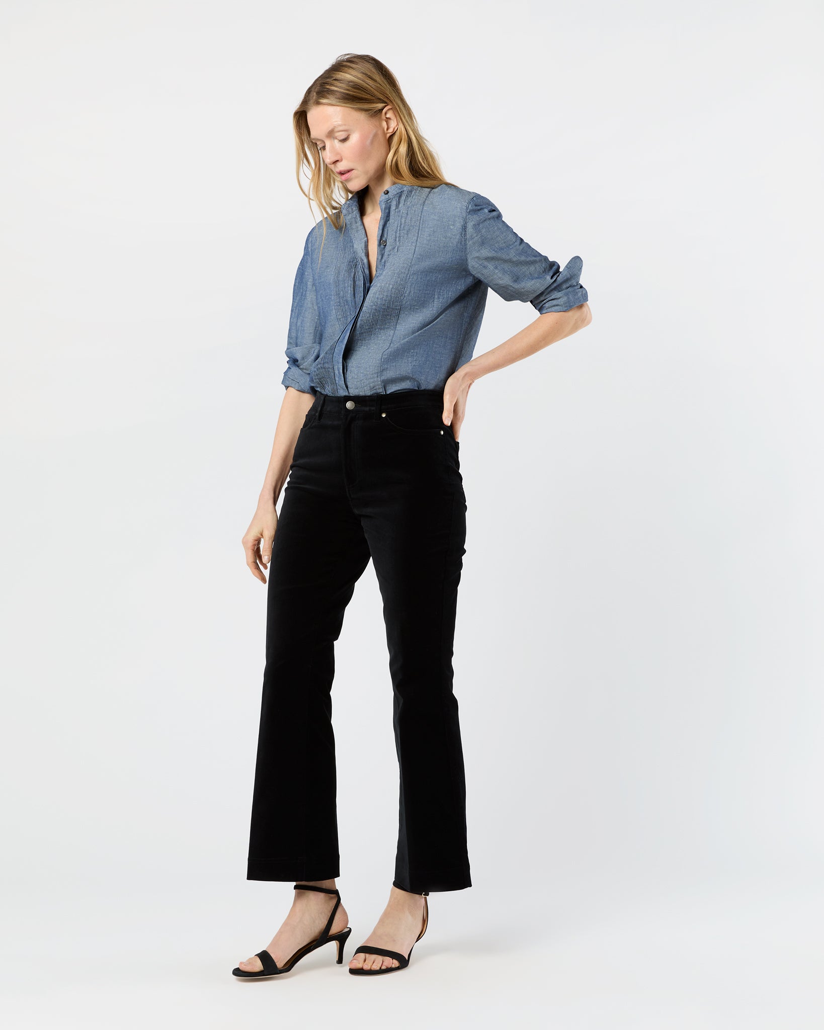 Kendall Flare 5-Pocket Jean in Black Stretch Velveteen