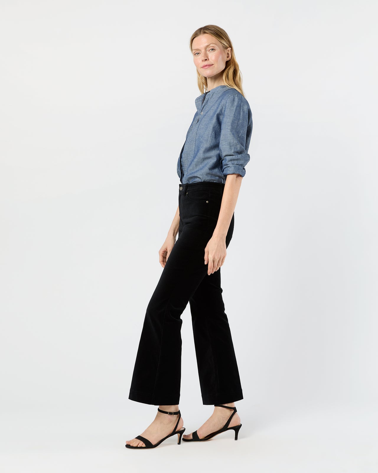 Kendall Flare 5-Pocket Jean in Black Stretch Velveteen