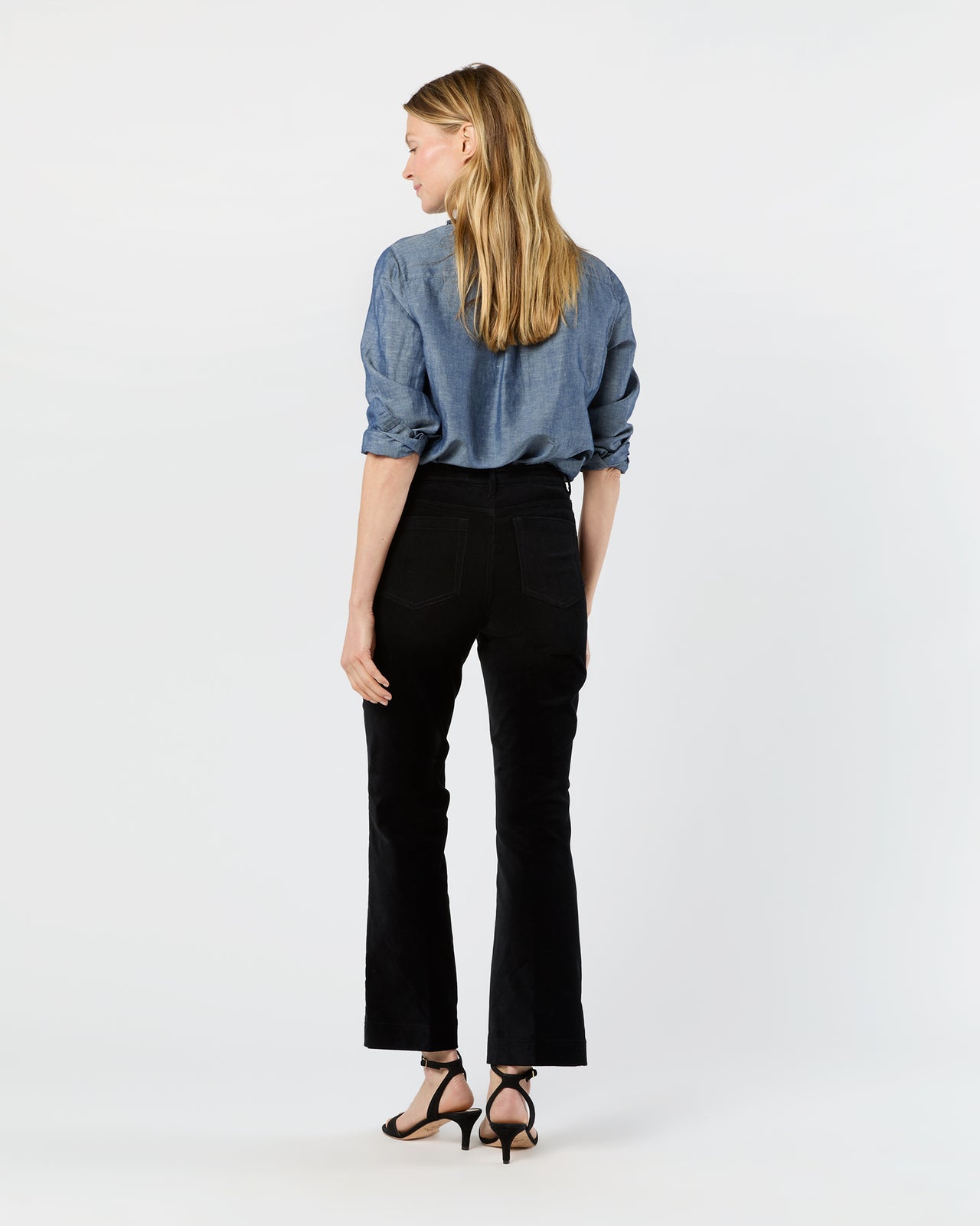 Kendall Flare 5-Pocket Jean in Black Stretch Velveteen