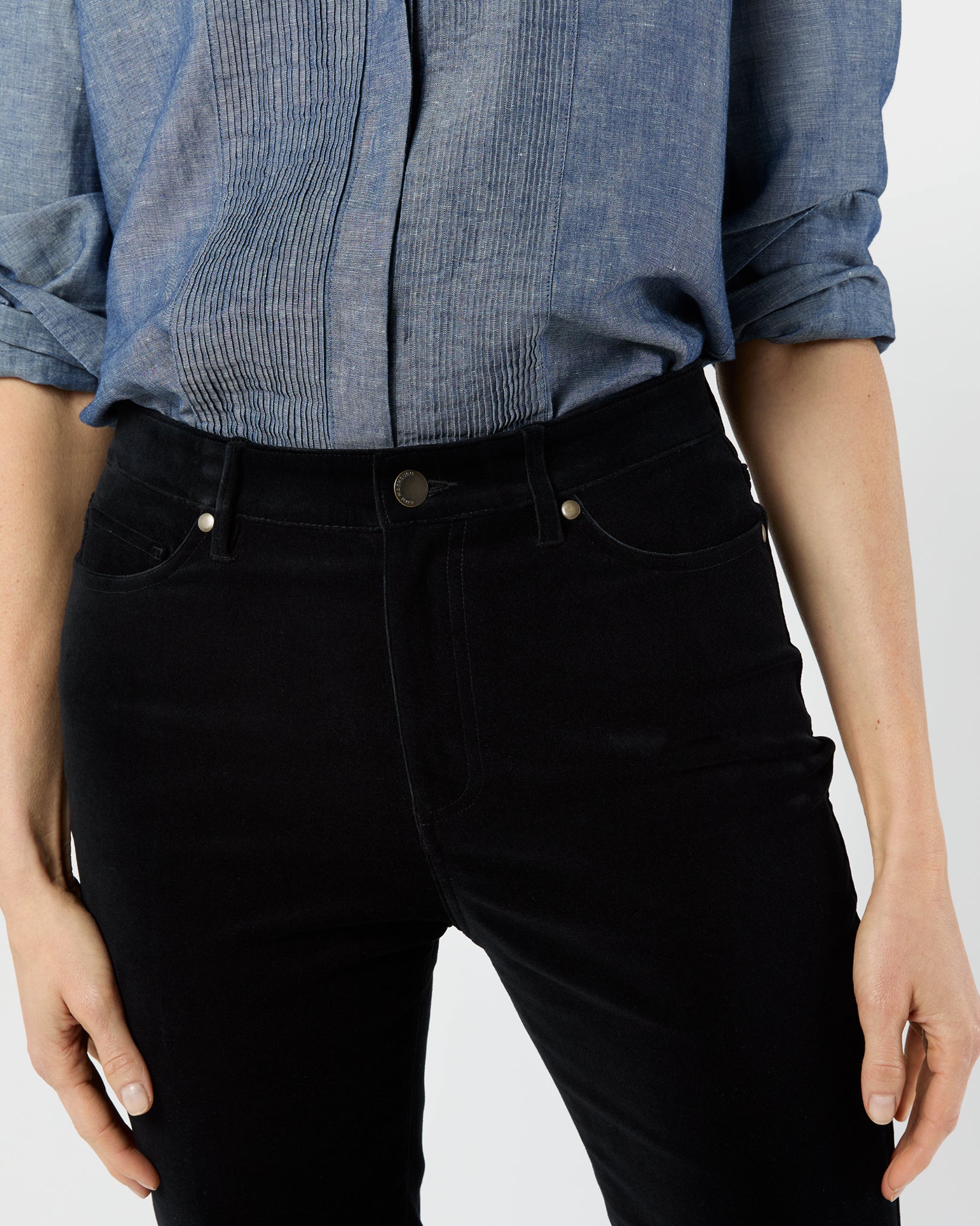 Kendall Flare 5-Pocket Jean in Black Stretch Velveteen