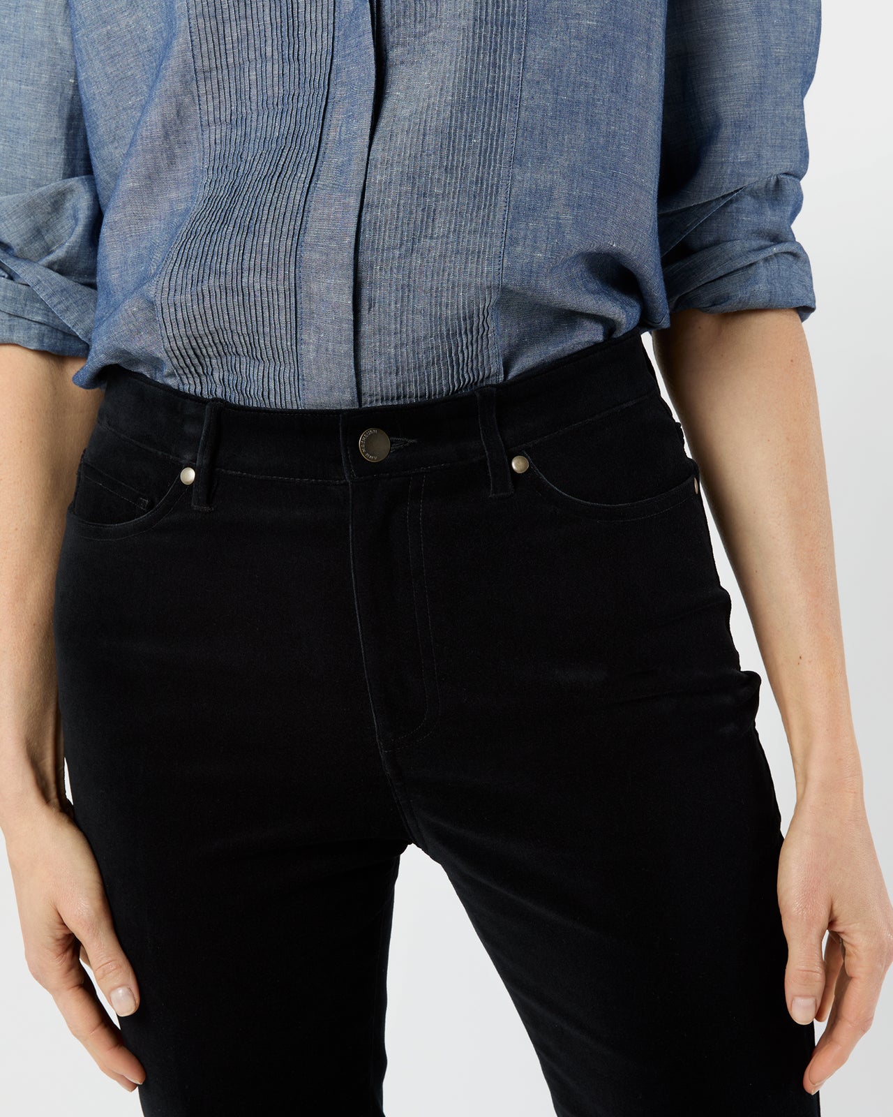 Kendall Flare 5-Pocket Jean in Black Stretch Velveteen