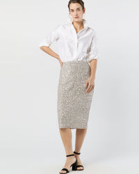 Pull-On Skirt in Silver Sequin