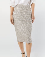 Load image into Gallery viewer, Pull-On Skirt in Silver Sequin
