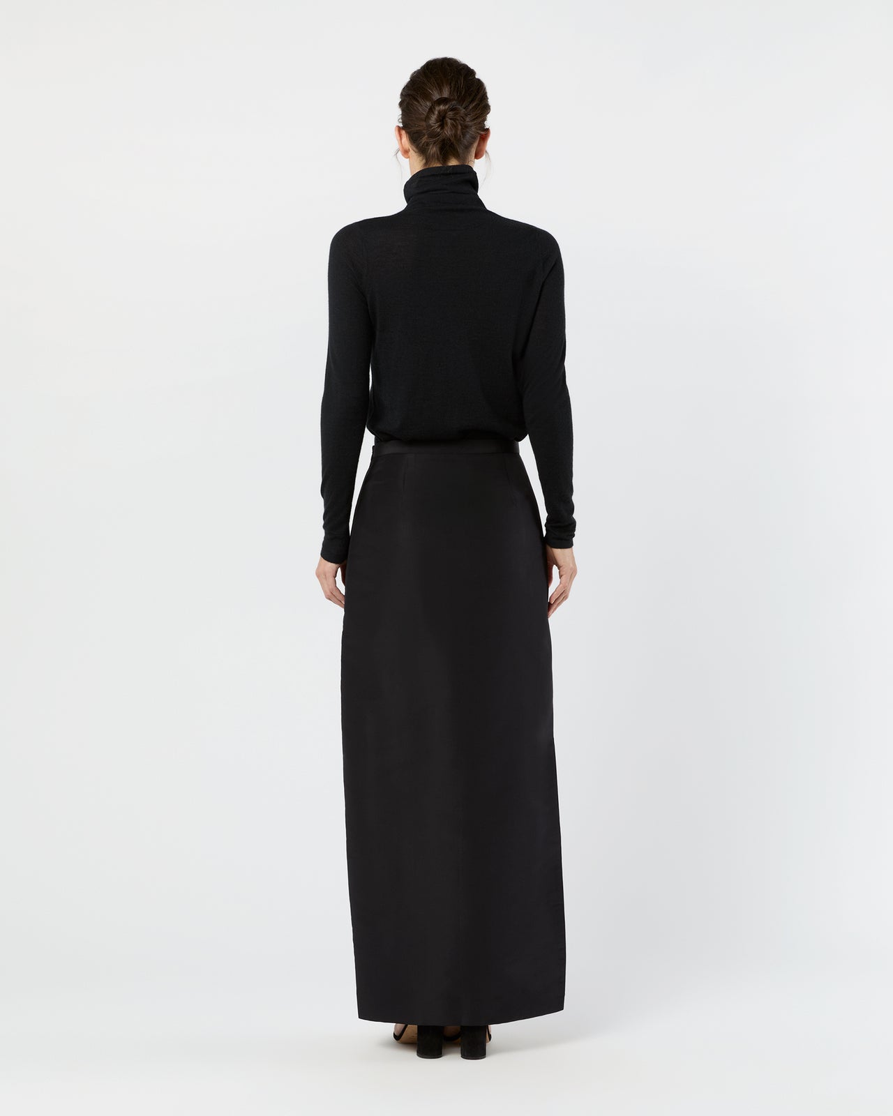 Long Pencil Skirt in Black Silk Faille