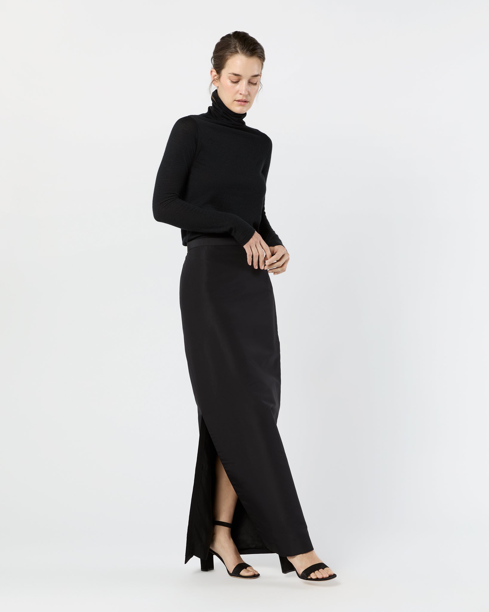 Long Pencil Skirt in Black Silk Faille | Shop Ann Mashburn