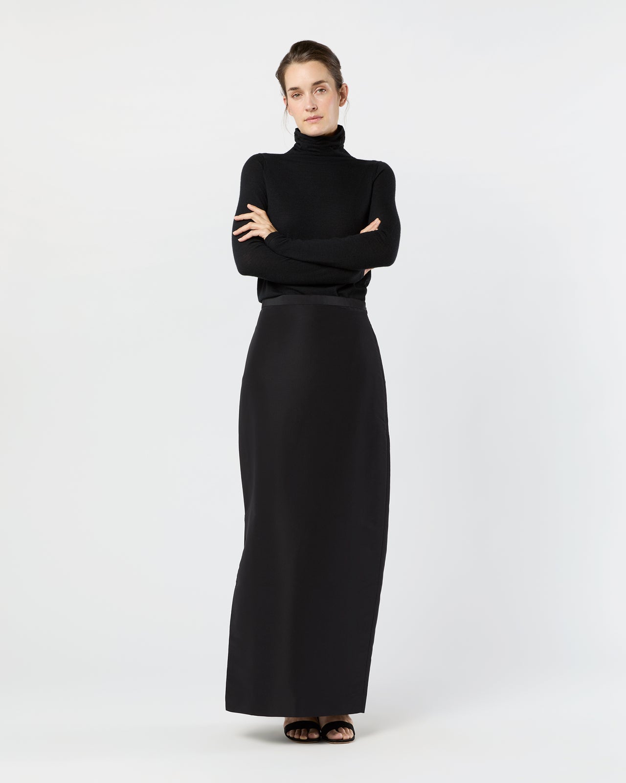 Long Pencil Skirt in Black Silk Faille