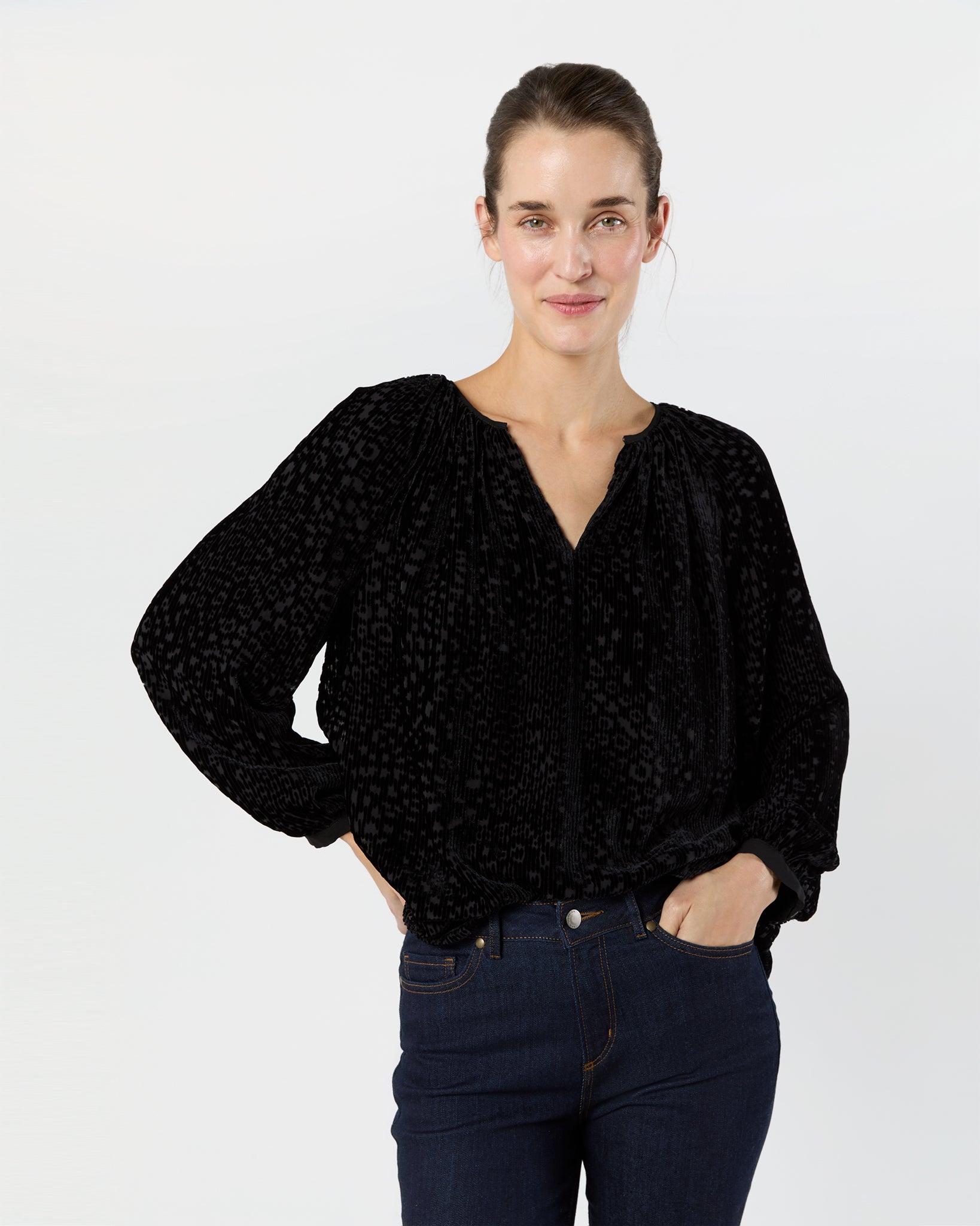 Ariana Blouse in Black Burnout Velvet