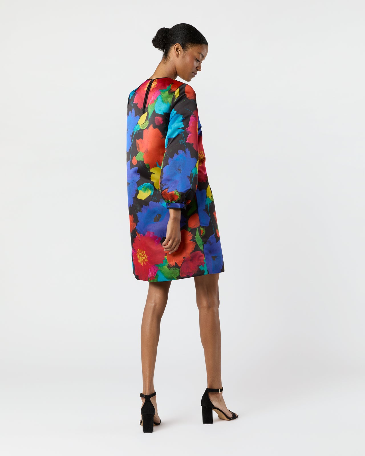 Lulu Dress in Black/Multi Floral Mikado