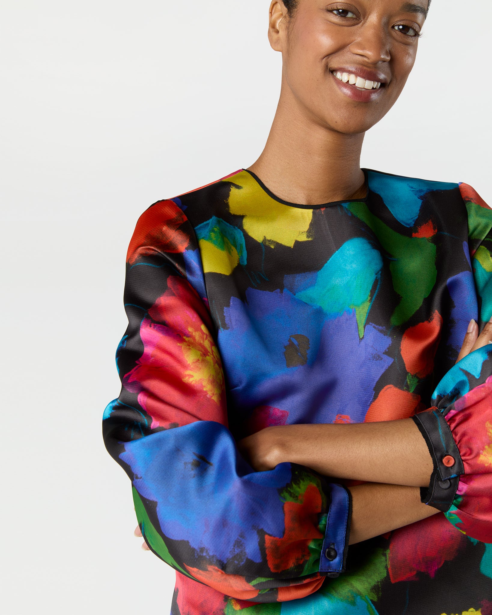 Lulu Dress in Black/Multi Floral Mikado