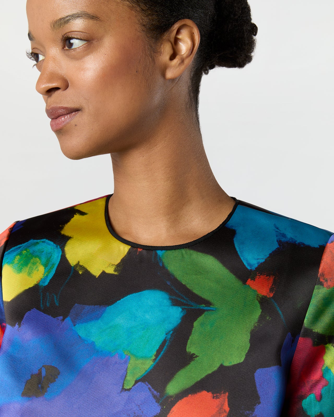 Lulu Dress in Black/Multi Floral Mikado