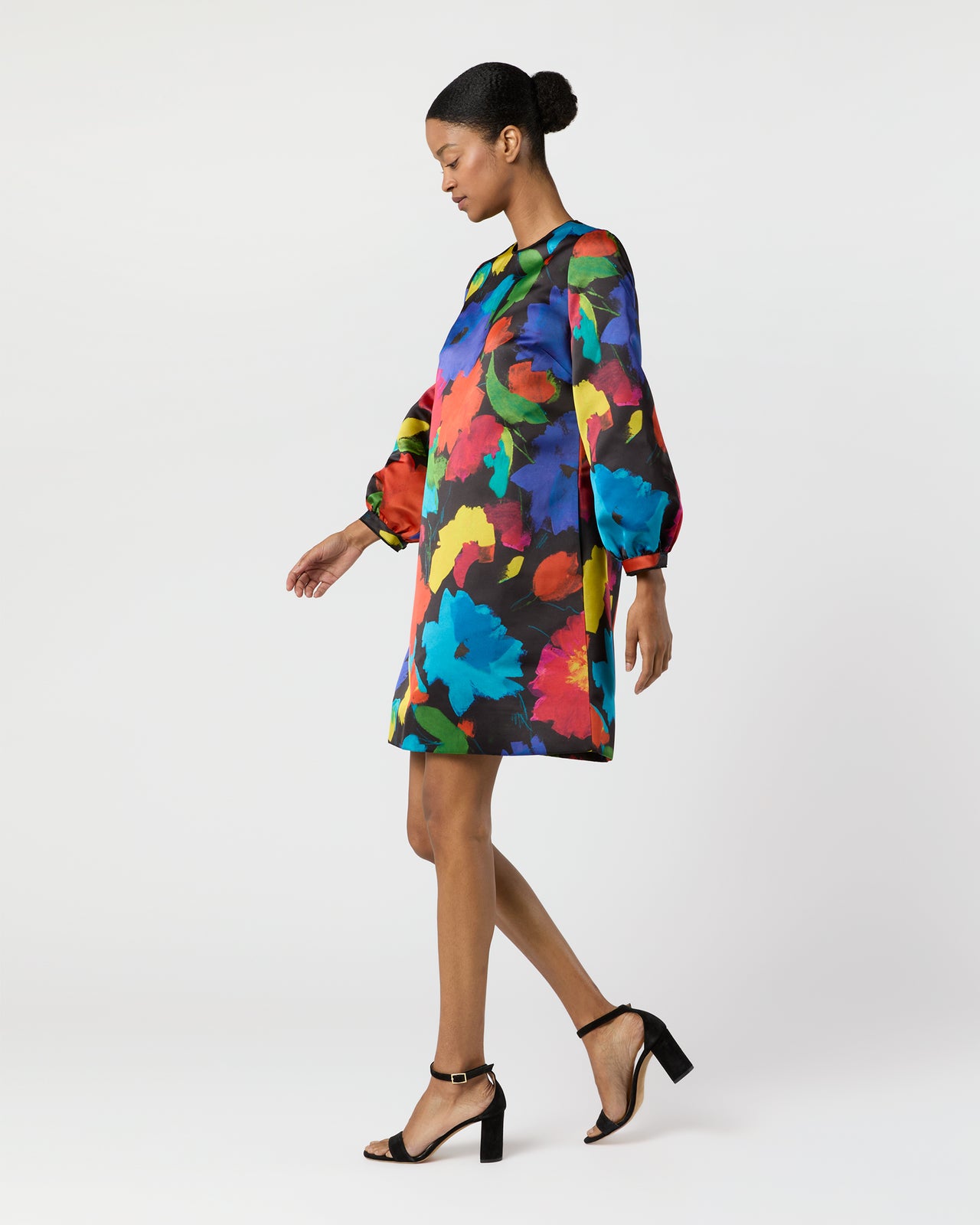 Lulu Dress in Black/Multi Floral Mikado
