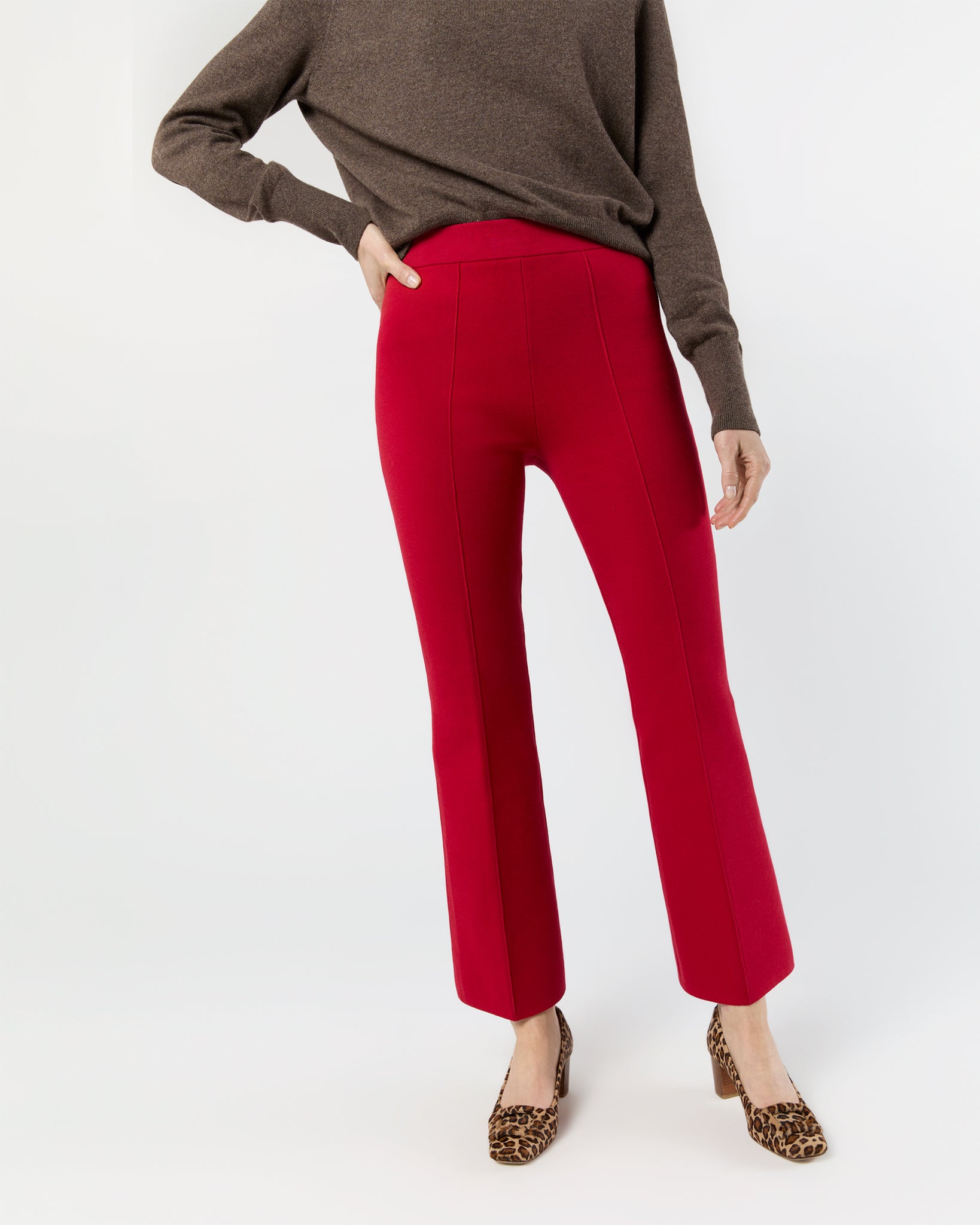 Lara Knit Flare Cropped Pant in Red Supima Cotton