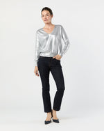 Load image into Gallery viewer, Alida V-Neck Sweater in Silver Foil Print Cotton
