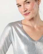 Load image into Gallery viewer, Alida V-Neck Sweater in Silver Foil Print Cotton
