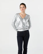 Load image into Gallery viewer, Alida V-Neck Sweater in Silver Foil Print Cotton
