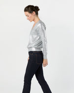 Load image into Gallery viewer, Alida V-Neck Sweater in Silver Foil Print Cotton
