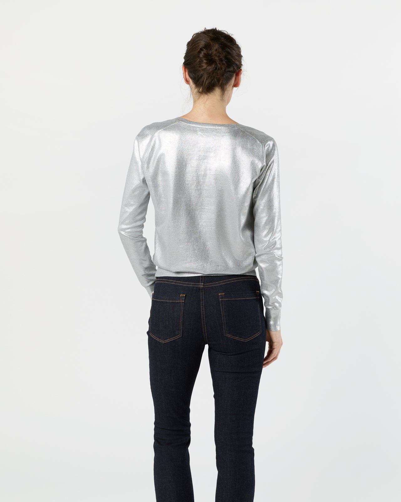 Alida V-Neck Sweater in Silver Foil Print Cotton