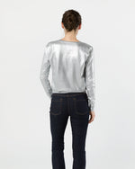Load image into Gallery viewer, Alida V-Neck Sweater in Silver Foil Print Cotton
