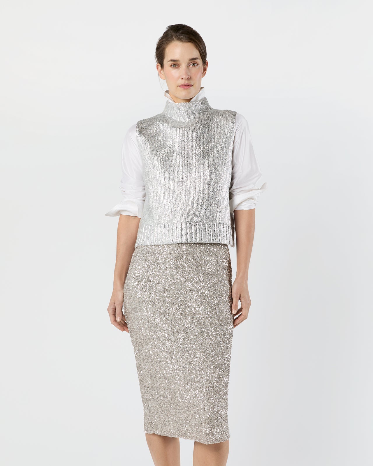 Val Sweater in Silver Foil Print Cotton/Wool