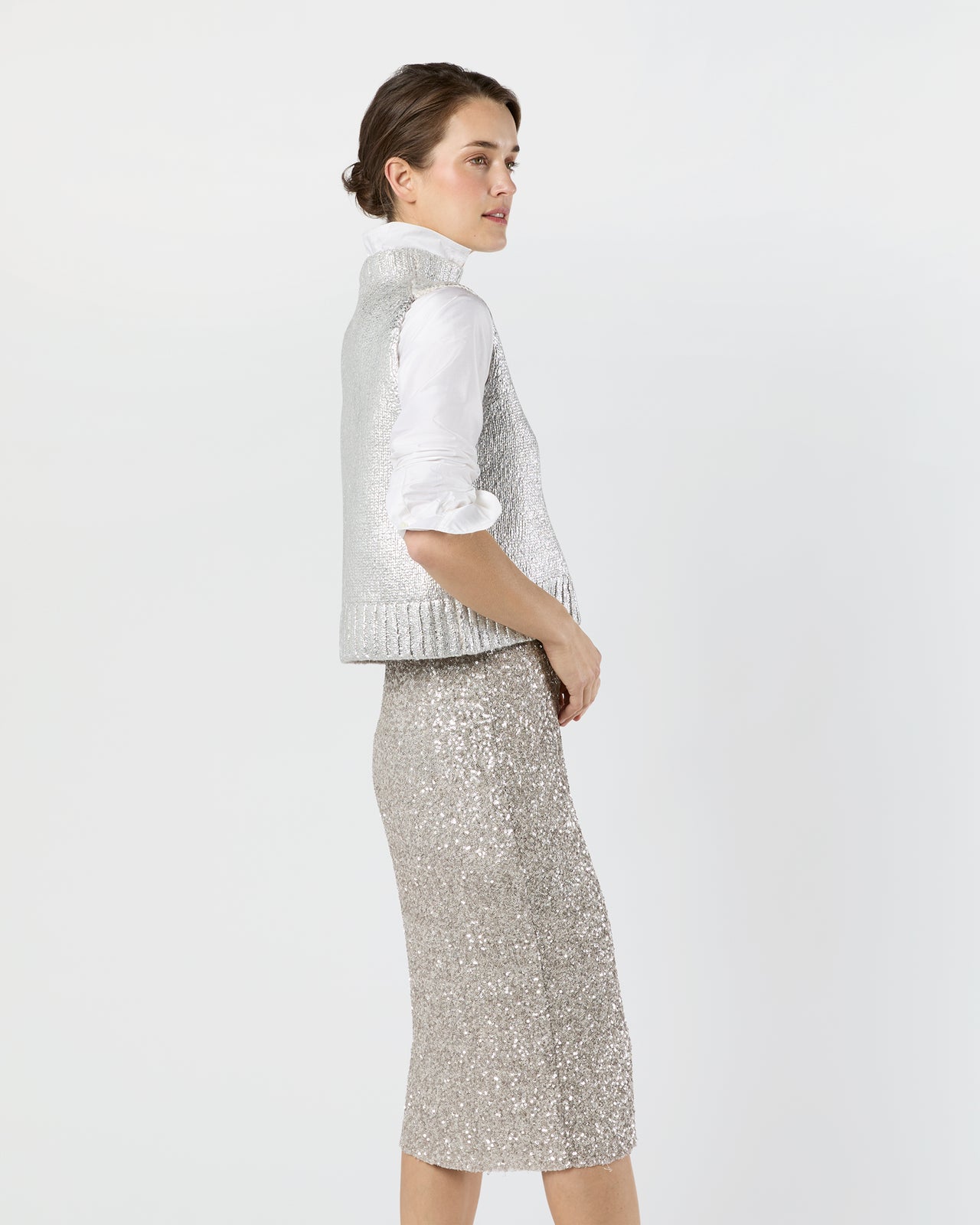 Val Sweater in Silver Foil Print Cotton/Wool
