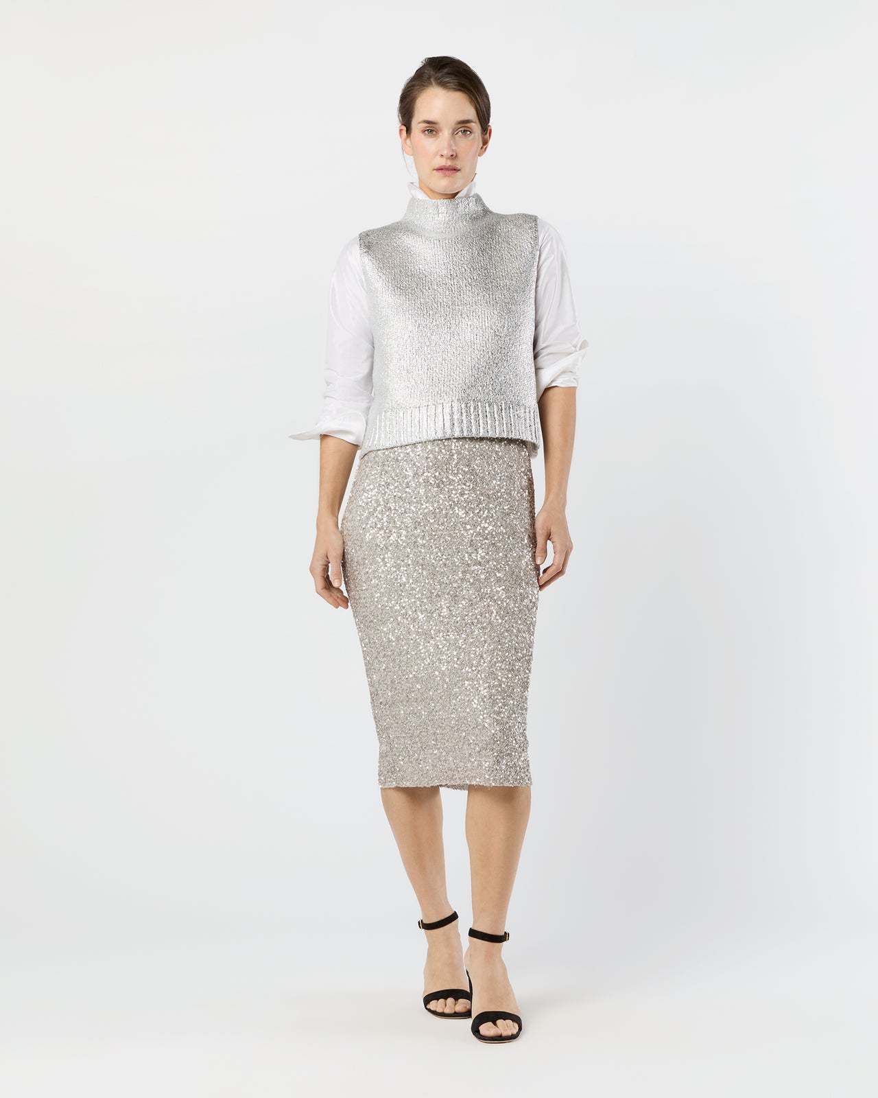 Val Sweater in Silver Foil Print Cotton/Wool