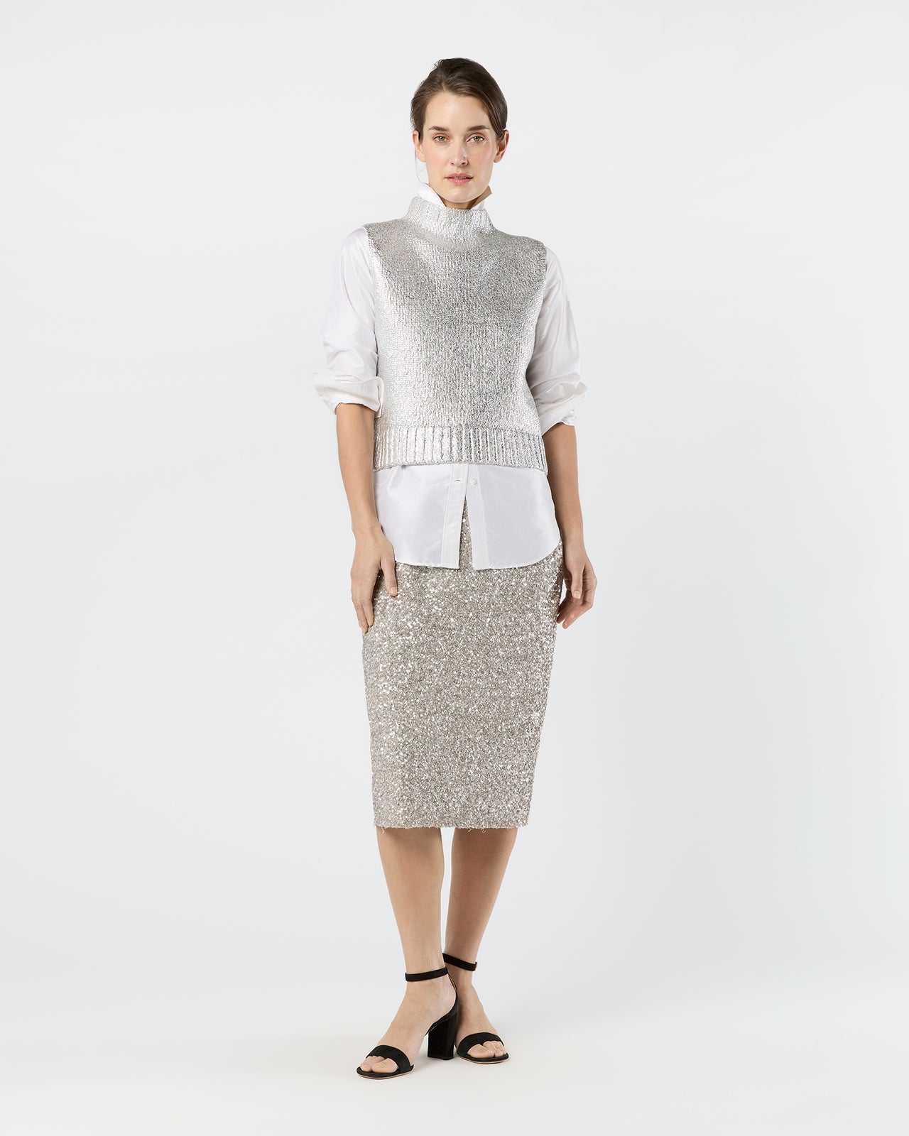 Val Sweater in Silver Foil Print Cotton/Wool