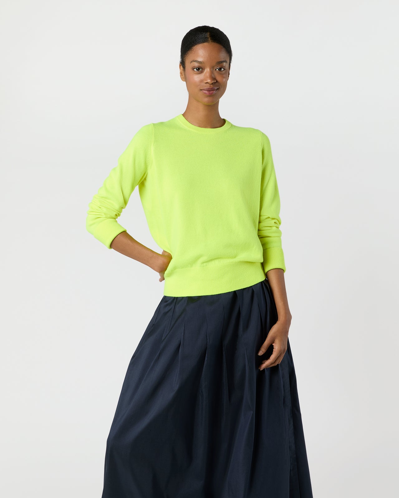 Kit Crewneck Sweater in Neon Yellow Cashmere