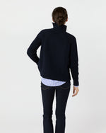 Load image into Gallery viewer, Ines Side Funnel-Neck Sweater in Navy Cotton Tape Yarn
