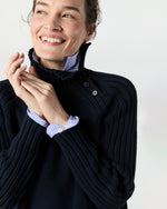 Load image into Gallery viewer, Ines Side Funnel-Neck Sweater in Navy Cotton Tape Yarn

