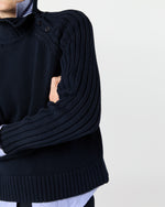 Load image into Gallery viewer, Ines Side Funnel-Neck Sweater in Navy Cotton Tape Yarn
