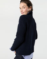 Load image into Gallery viewer, Ines Side Funnel-Neck Sweater in Navy Cotton Tape Yarn
