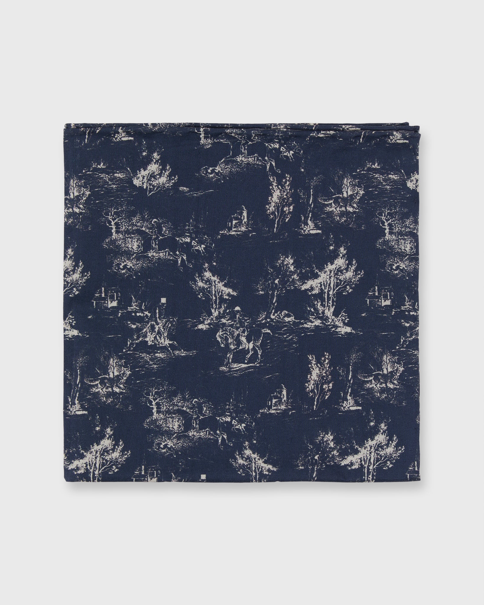 Cotton Print Pocket Square in Navy/Bone Country Print Poplin