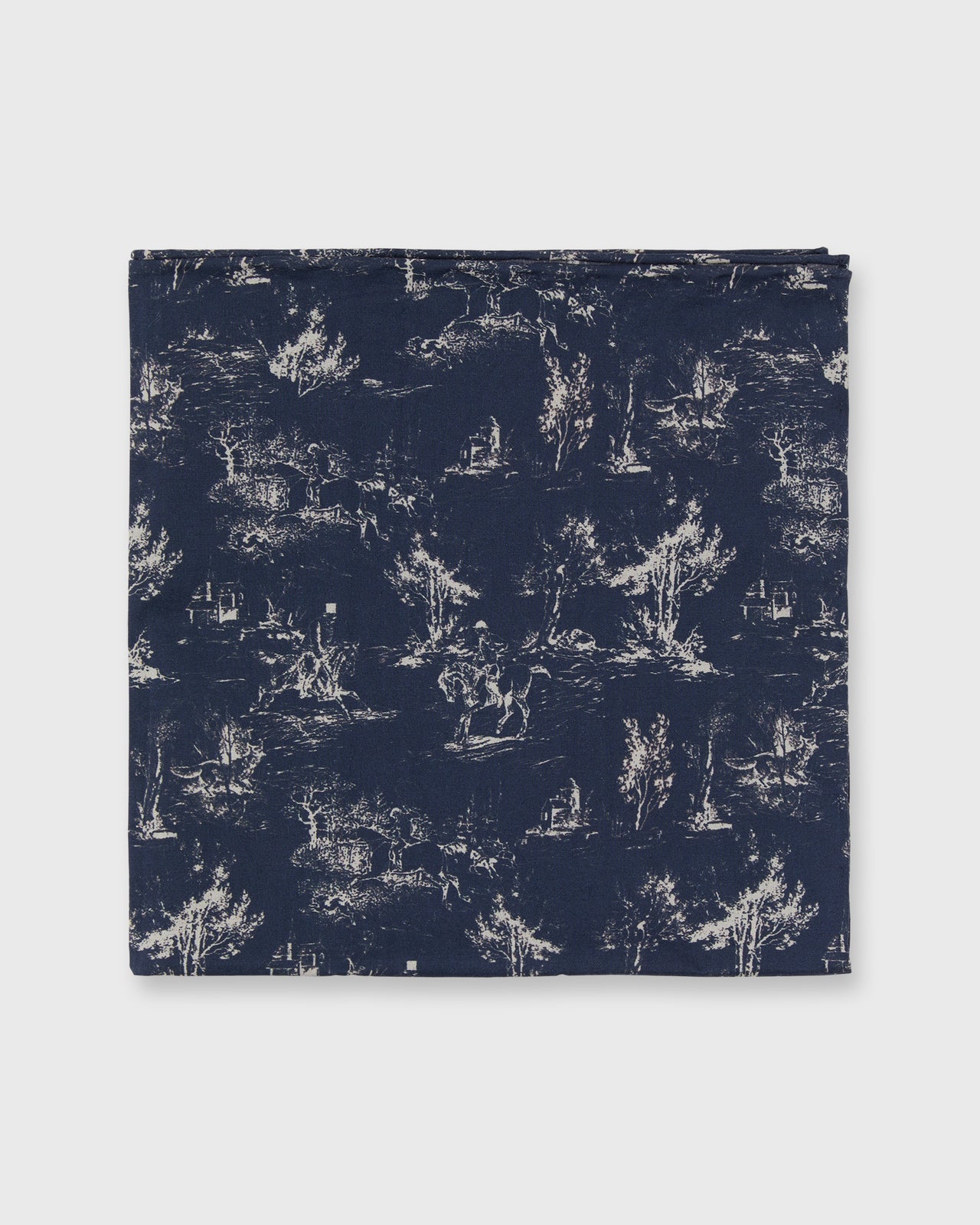 Cotton Print Pocket Square in Navy/Bone Country Print Poplin