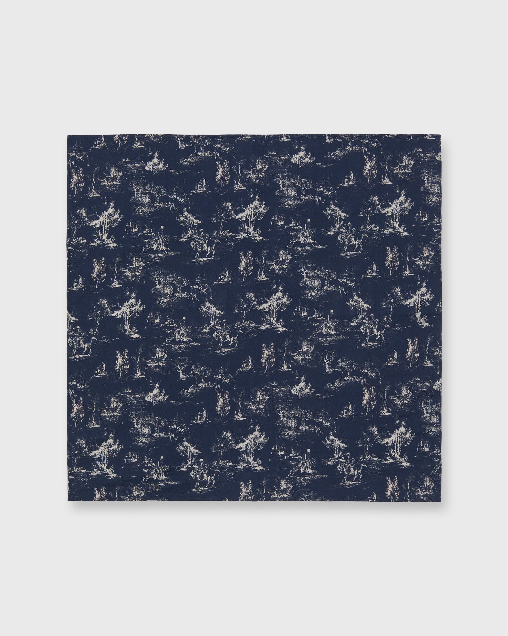 Cotton Print Pocket Square in Navy/Bone Country Print Poplin