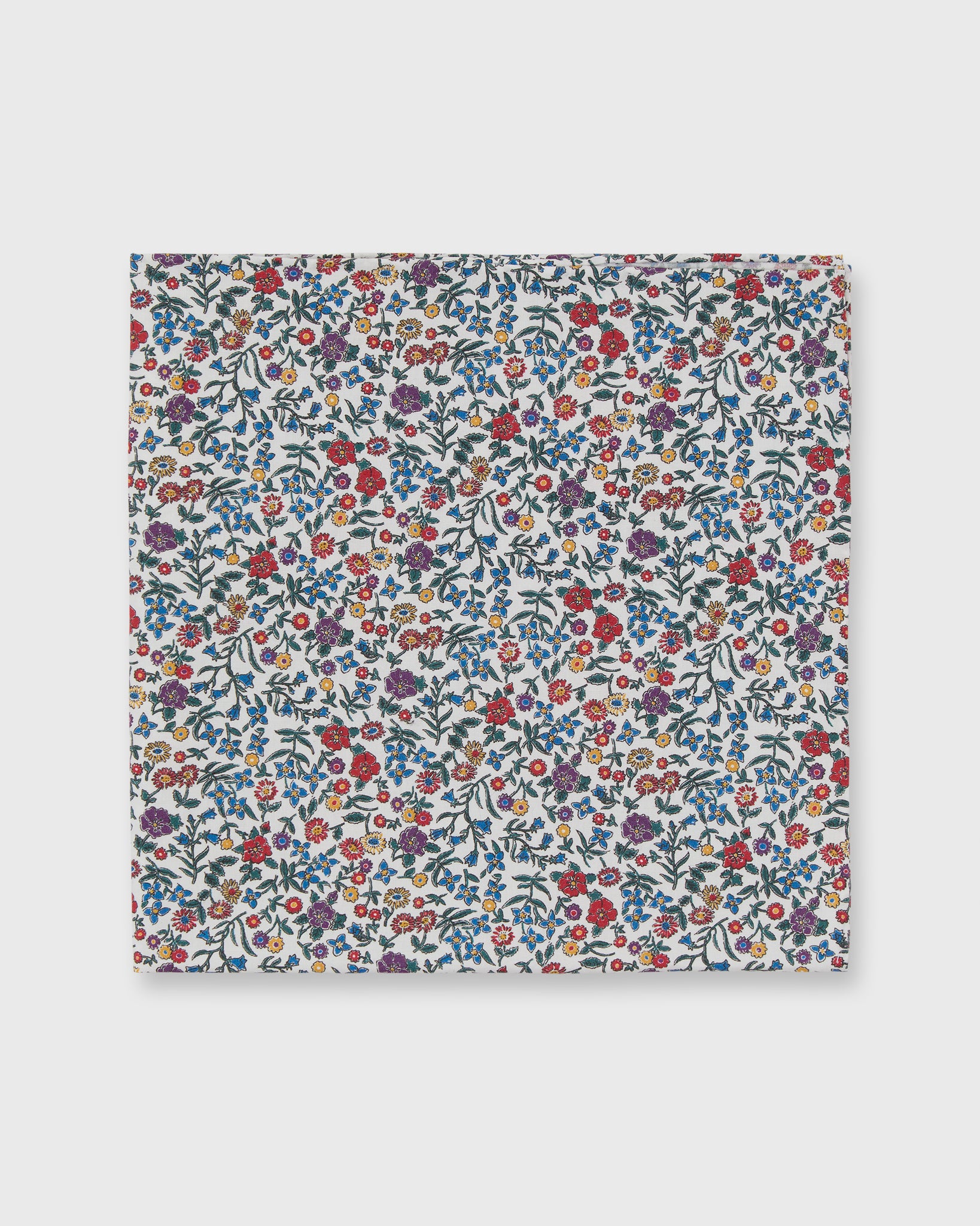 Cotton Print Pocket Square in Berry/Green Multi Diderot Liberty Fabric