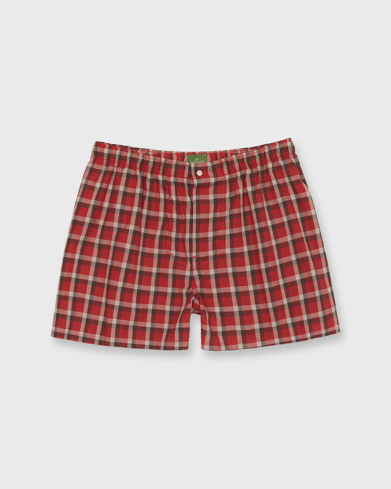 Button-Front Boxer Short in Red/Grey Plaid Poplin