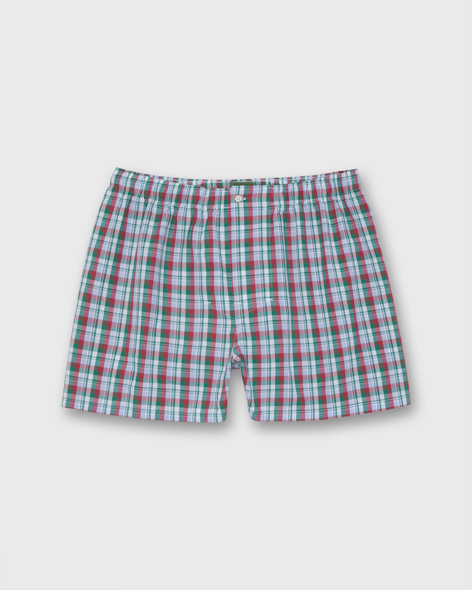 Button-Front Boxer Short in Green/Red/Sky Plaid Poplin