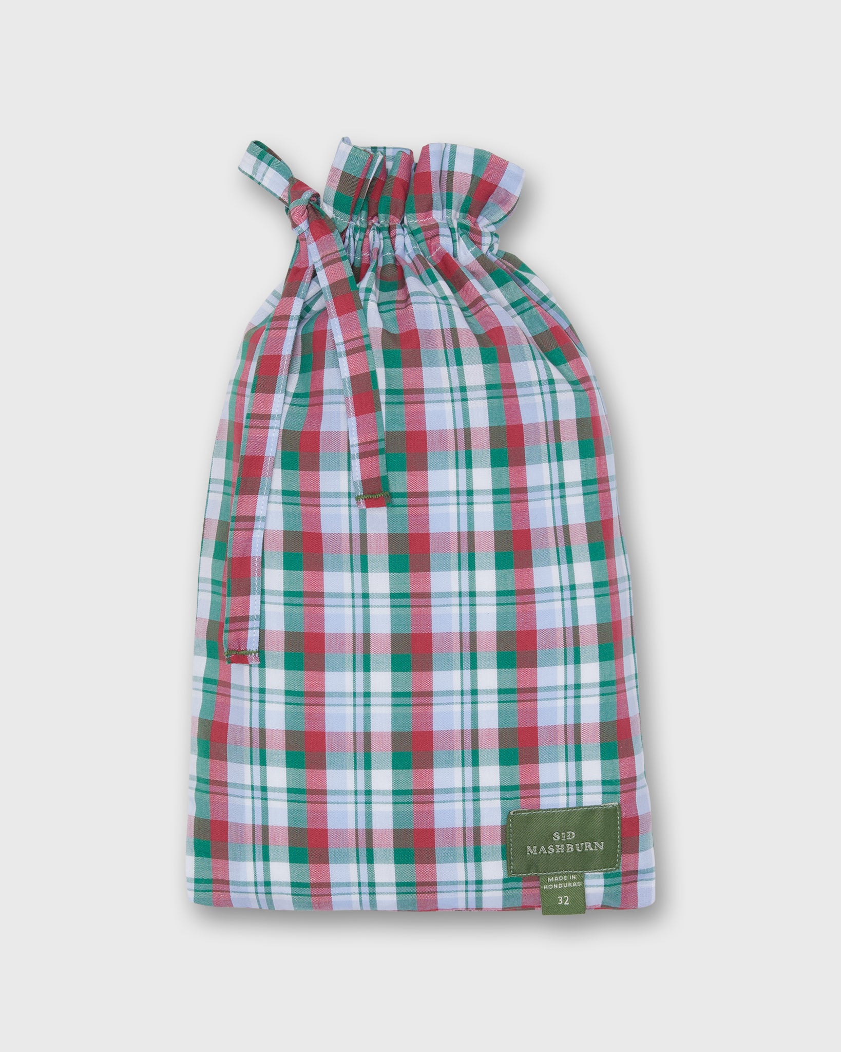 Button-Front Boxer Short in Green/Red/Sky Plaid Poplin
