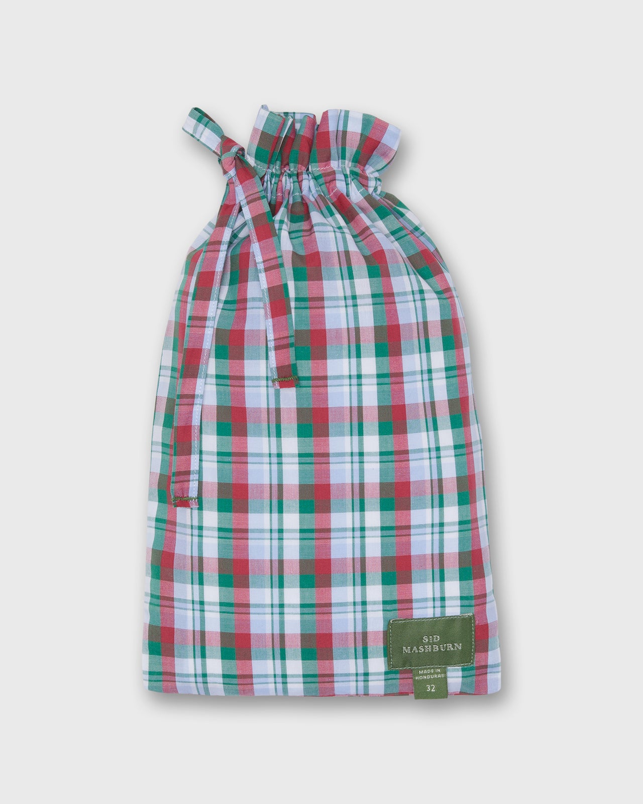 Button-Front Boxer Short in Green/Red/Sky Plaid Poplin