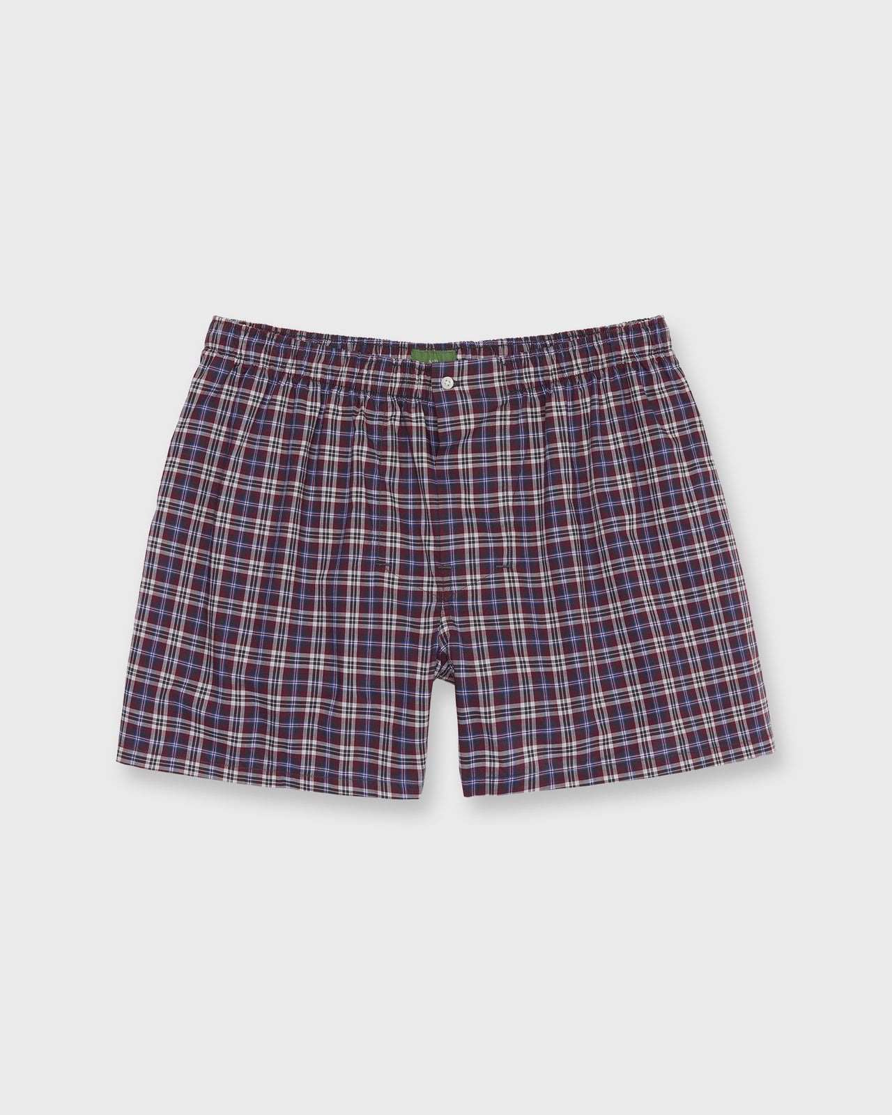 Button-Front Boxer Short in Burgundy/Blue/Bone Plaid Poplin