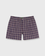 Load image into Gallery viewer, Button-Front Boxer Short in Burgundy/Blue/Bone Plaid Poplin
