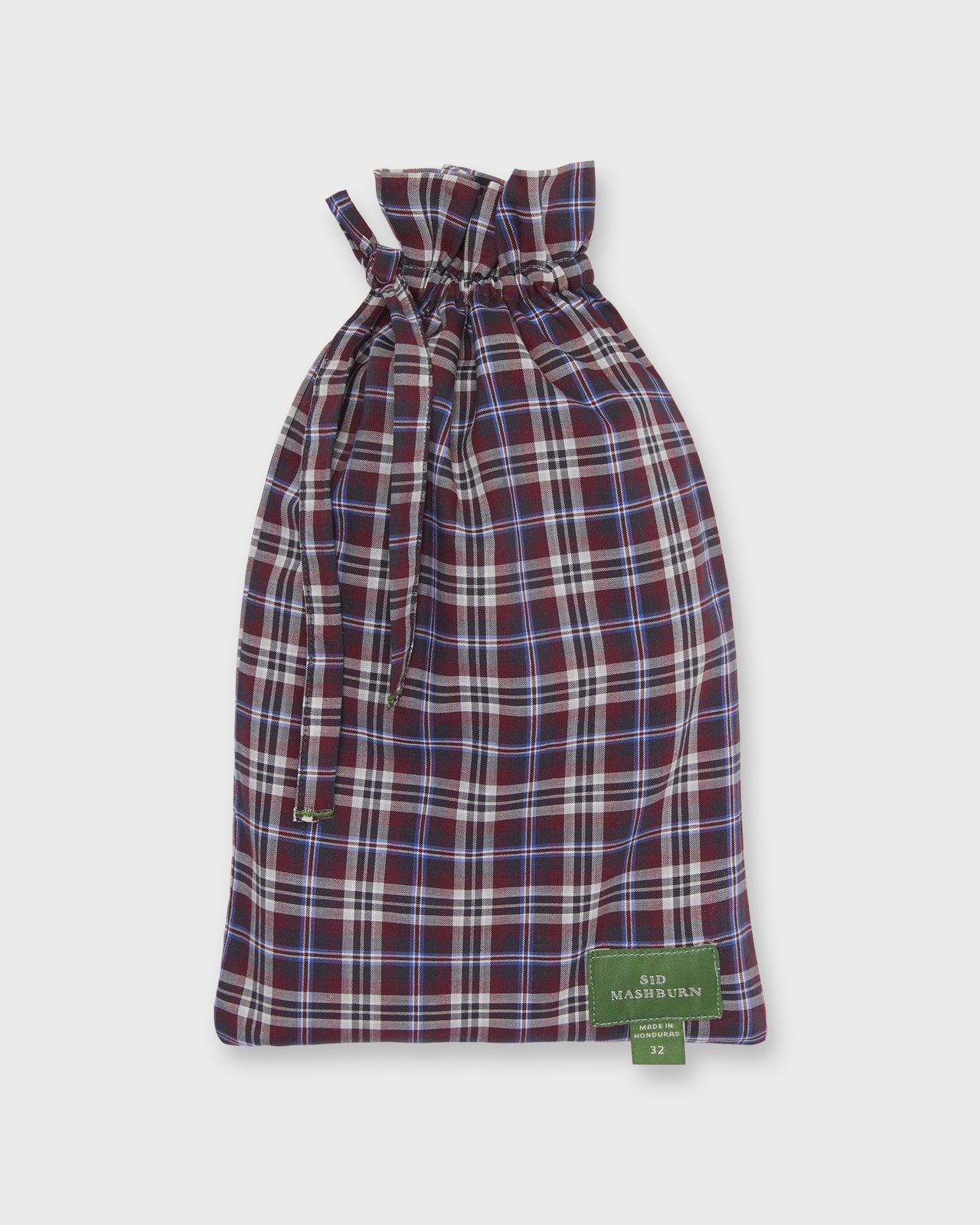 Button-Front Boxer Short in Burgundy/Blue/Bone Plaid Poplin