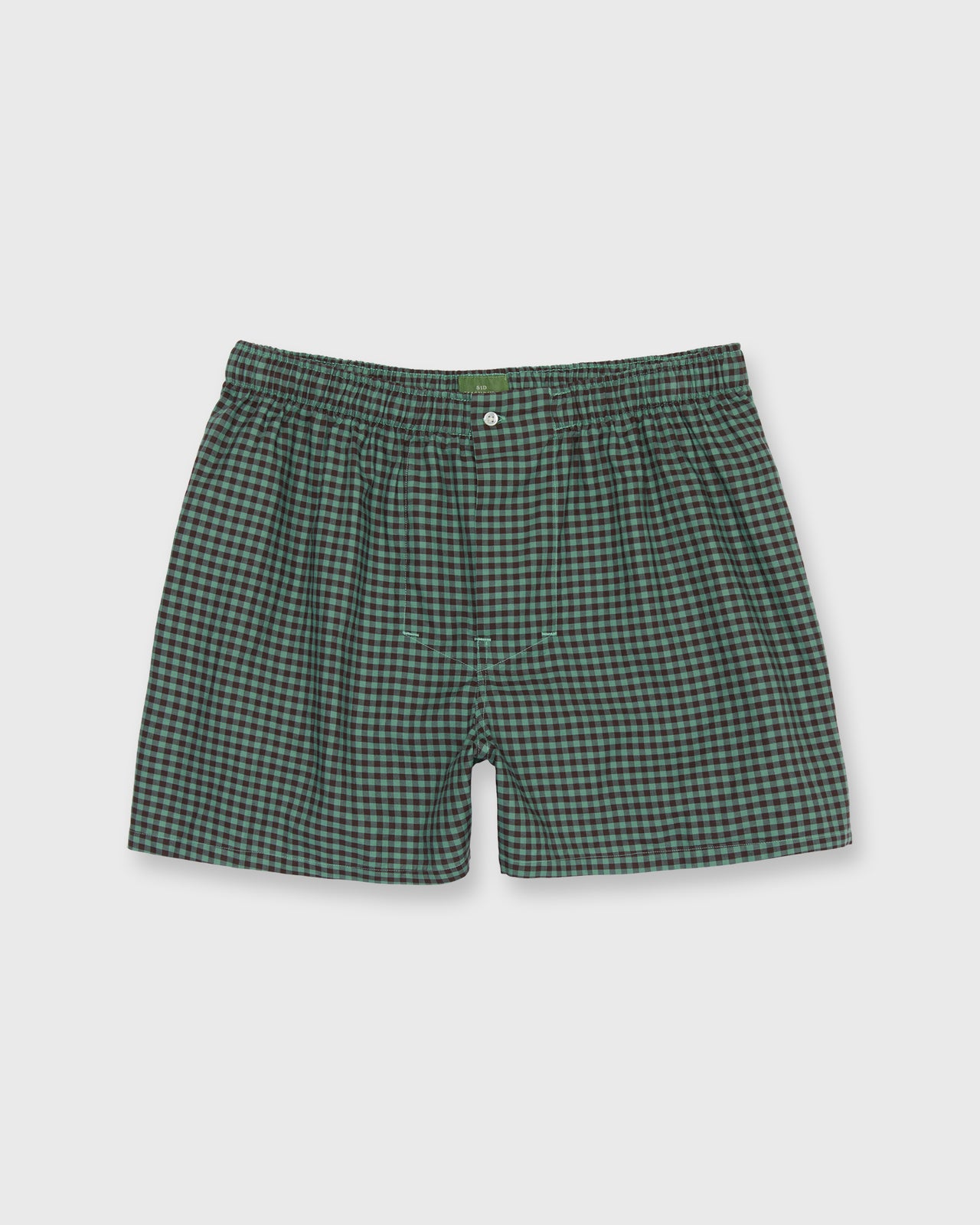 Button-Front Boxer Short in Green/Brown Gingham Twill