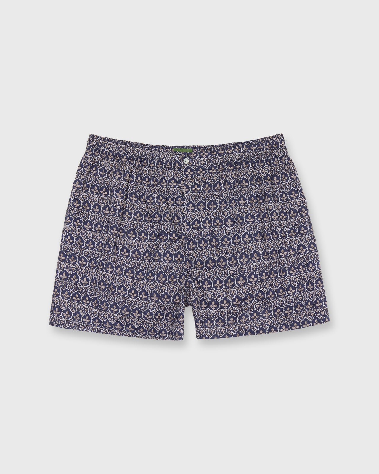 Button-Front Boxer Short in Navy/Tan Trellis Liberty Fabric
